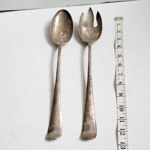 Vtg Large Silver Plate 13" Long Buffet Serving Spoon & Fork Set Lot, Gerity G-48